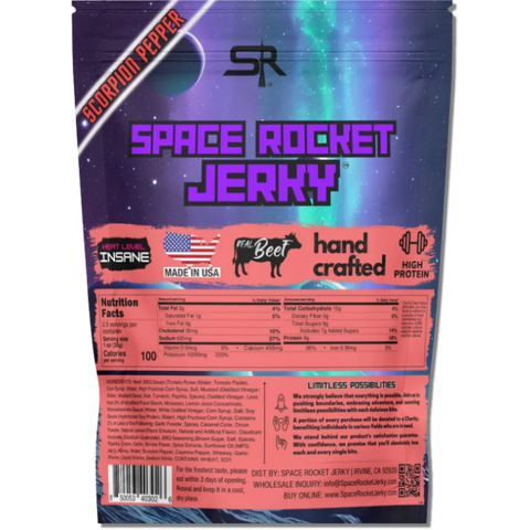 Space Rocket Jerky Whiskey BBQ Scorpion Pepper Beef Jerky (Quantum Sphere) Back