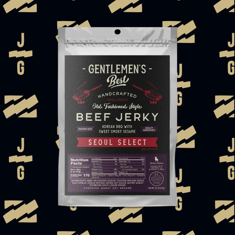 Package of Gentlemen's Best Beef Jerky on a patterned background