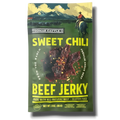 Package of Thomas Cattle Co. Sweet Chili Beef Jerky with a cowboy and landscape illustration on a green background.