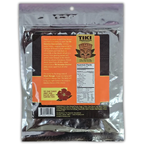 Tiki Hawaiian Gourmet Maui Mango Sweet & Spicy Beef Jerky Back