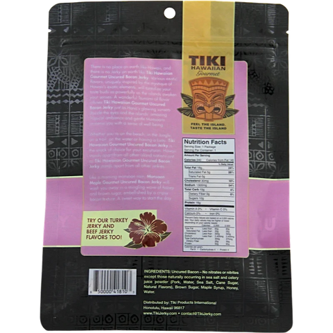 Tiki Hawaiian Monsoon Maple Bacon Jerky, 2.0-oz Back of Package Nutrition Facts