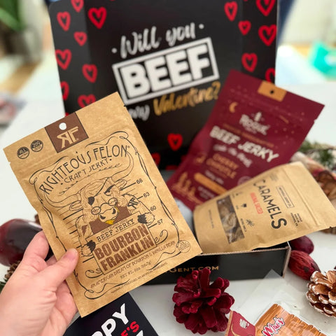 JerkyGent Valentine's Day Beef Jerky Gift Box Showing Contents