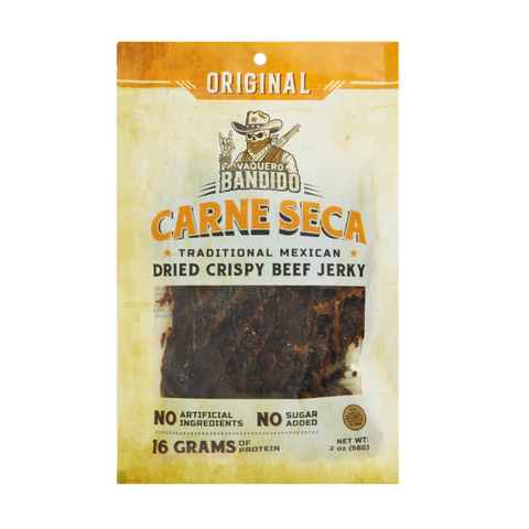 Bag of Vaquero Bandido Original Carne Seca traditional Mexican dried crispy beef jerky, 2oz.