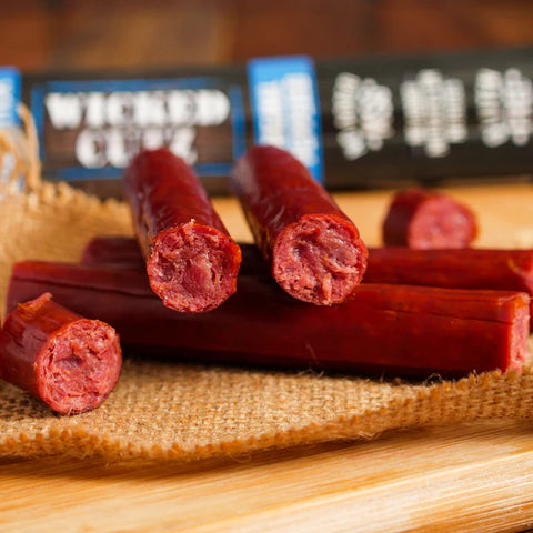 wicked cutz original peppered beef sticks close up look