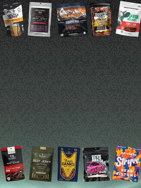 Beef Jerky Collection showcasing a wide variety of different flavors of craft jerky.