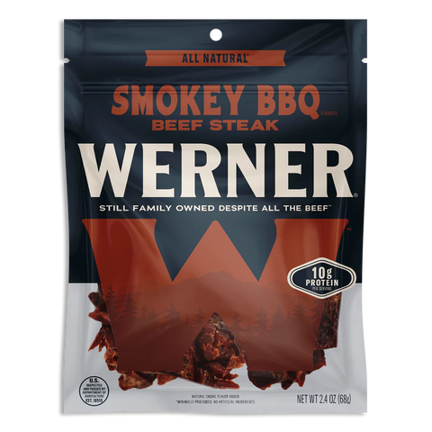 Werner Smokey BBQ Beef Steak package on a white background