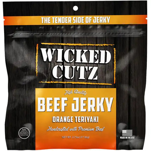 Wicked Cutz Orange Teriyaki beef jerky - handcrafted with premium beef - the tender side of jerky