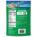Back view of Baja Vida Lime & Serrano Beef Jerky – nutrition facts, ingredient list, and brand mission against a scenic Baja beach backdrop.