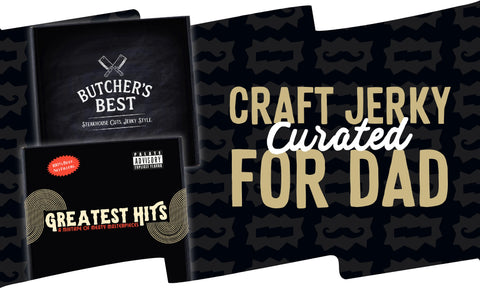 Beef jerky gift box from JerkyGent with four premium jerky brands and the text ‘The Gift of Big Flavor’ on a bold black background