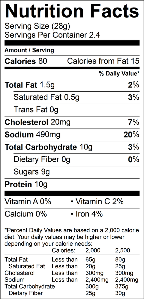 Werner Smokey BBQ Nutrition Facts