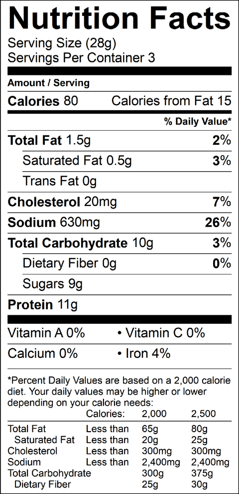 Werner Honey Glazed Beef Jerky Nutrition Facts