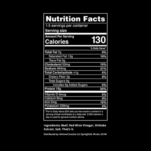 Minimal MNML Shiitake Beef Jerky Nutrition Facts