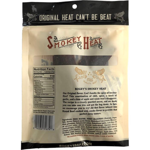 Bogey's Beef Original Smokey Heat Beef Jerky Back Of Package
