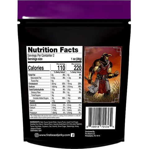 Fire Beast Tropical Flare Beef Jerky Back of Package Nutrition Facts