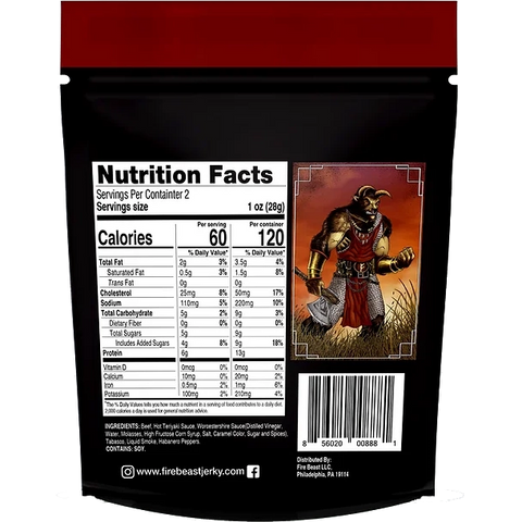 Fire Beast Original Beef Jerky Back of Package Nutrition Facts
