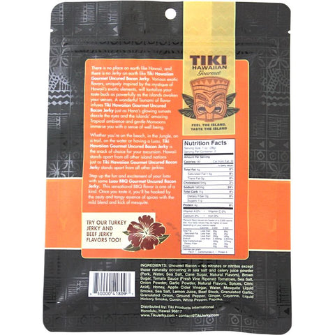 Hawaiian Tiki Bacon Jerky Luau BBQ Back Of Package