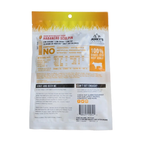 Jerky's Gourmet Habanero Sculpin IPA Beef Jerky Back of Package Nutrition Facts