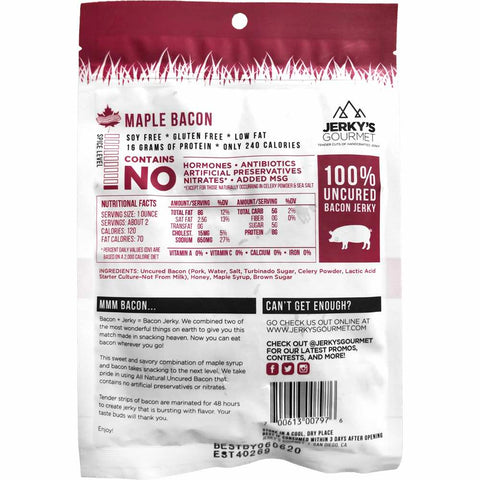 Jerkys Gourmet Bacon Jerky Back Of Package Nutrition Facts