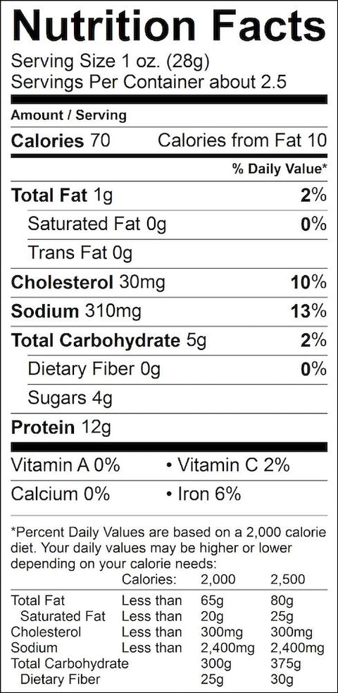 Prevail Lemongrass Beef Jerky Nutrition Facts