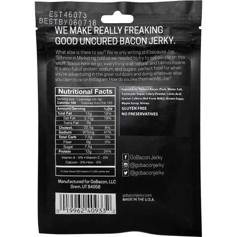 GoBacon Maple Bacon Jerky, 1.5-oz - JerkyGent