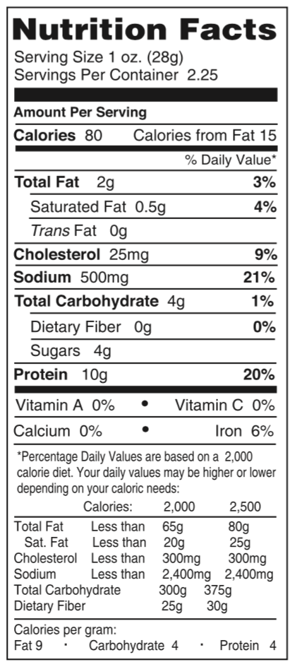 Chudabeef Original Nutrition Facts