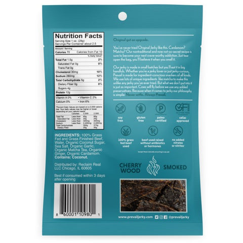 Prevail Beef Jerky Gluten Free Original Back Nutrition Facts