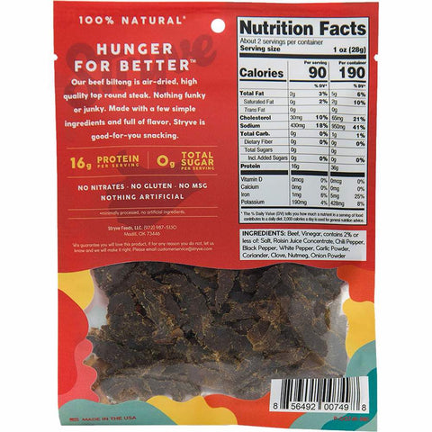 Stryve Spicy Peri Peri Biltong Nutrition Facts