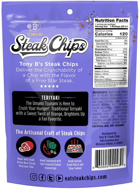 Tony B's Teriyaki Steak Chips Nutrition Facts