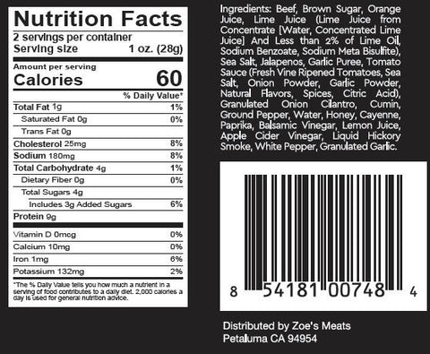 Two Chicks Beef Jerky Carne Asada Nutrition Facts