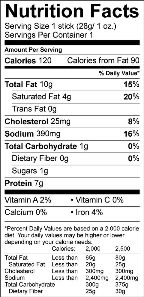 FireCreek Snacks Kicker Spicy Beef Stick Nutrition Facts