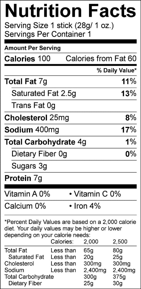 FireCreek Snacks Teriyaki Beef Stick Nutrition Facts