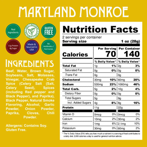 Righteous Felon Maryland Monroe Old Bay Chesapeake Crab Flavored Jerky Nutrition Facts
