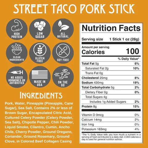 Righteous Felon Street Taco Pork Stick Nutrition Facts