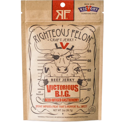Righteous Felon Victorious BIG Stout Beer Beef Jerky Front
