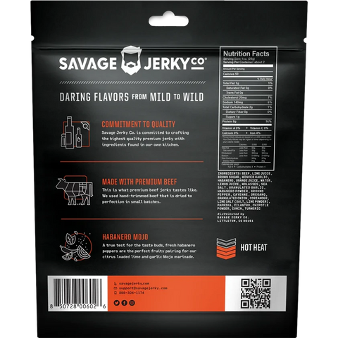 Savage Jerky Co Habanero Mojo Beef Jerky Back Of Package Nutrition Facts